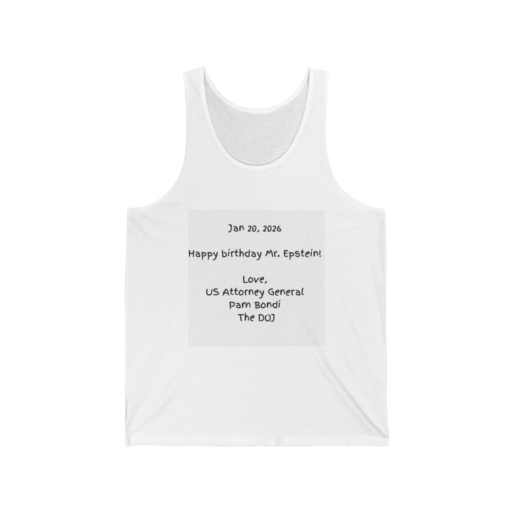 Tank Top — 'Happy birthday Mr. Epstein' DOJ Novelty Graphic